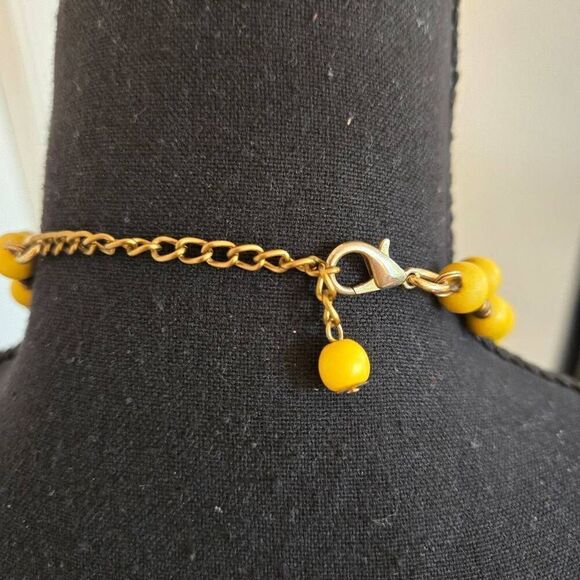 Womens Two Strand Wooden Bead Fashion Statement Necklace Yellow OS - Picture 6 of 10